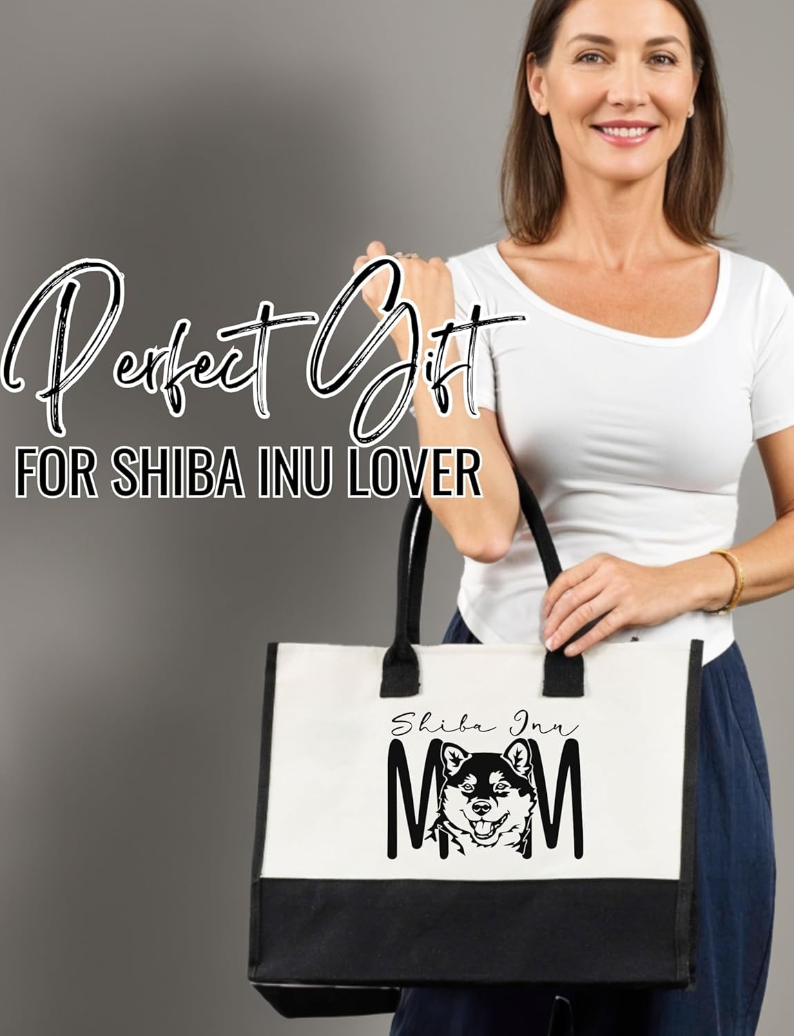 InnoBeta Shiba Inu Gifts Canvas Tote Bag, Shiba Inu Bag with Top Zipper Closure and Shoulder Strap for Birthday, Mother's Day, Christmas - Image 4