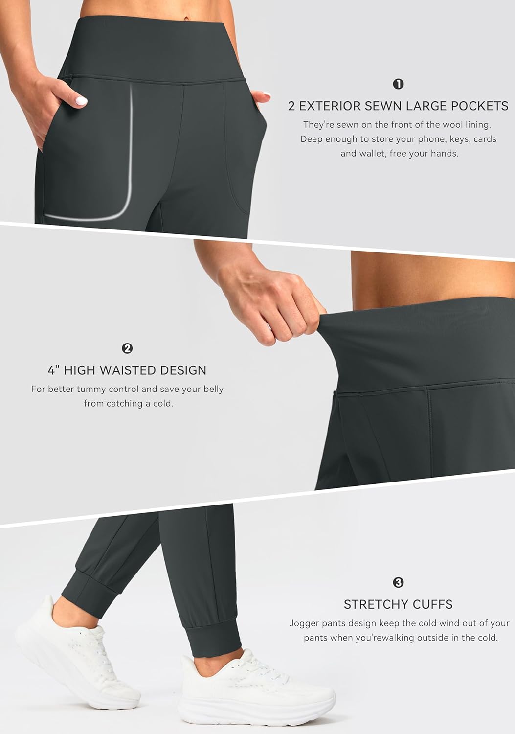 Soothfeel Women's Fleece Lined Joggers Pants High Waisted Water Resistant Thermal Sweatpants Winter Hiking Pants with Pockets - Image 6