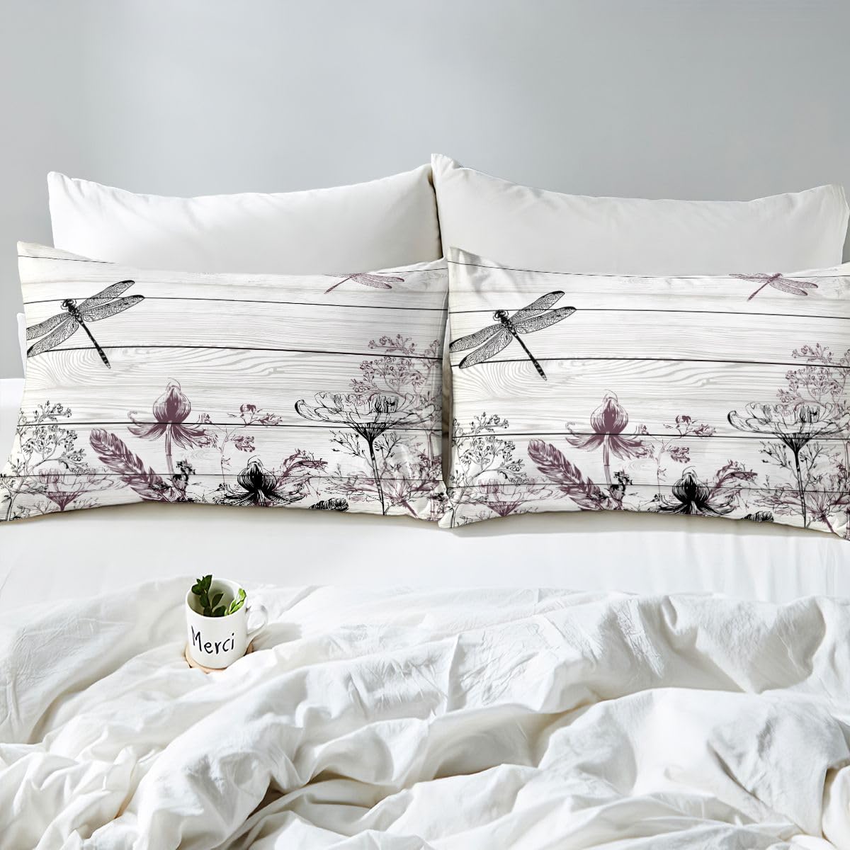 Wildflower Dragonfly Duvet Cover Butterfly Bedding Set Botanical Leaves Comforter Cover for Boys Girls Children Teens Bedroom Decor Nature Herbs Plants Bedspread Cover Queen Size With 2 Pillow Case