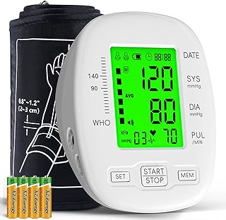Blood Pressure Monitor, Blood Pressure Cuff 22-42cm - 2 * 99 Sets of Memory, 4*AAA Battery Included, White