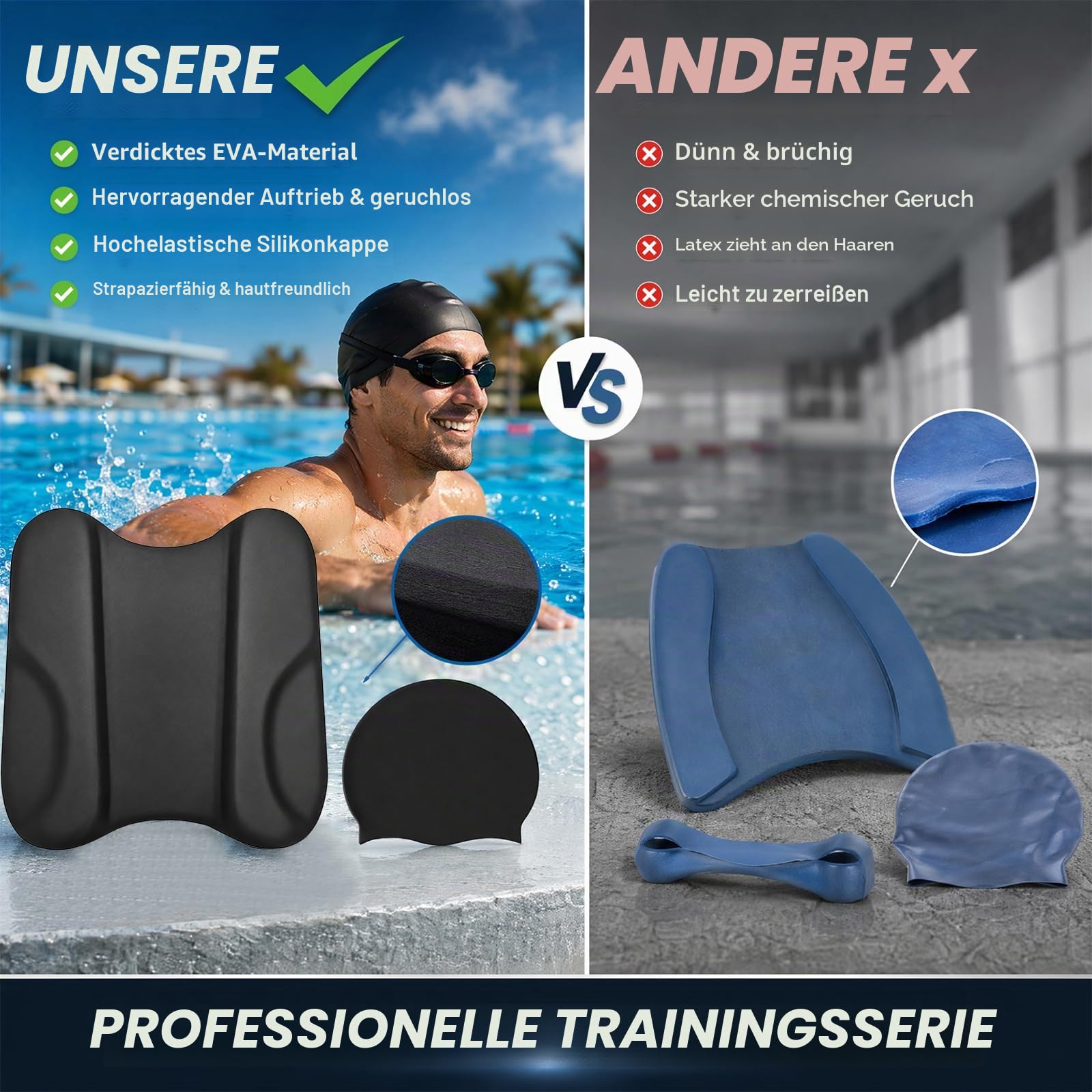 Pull-Kick Schwimmbrett, 2-in-1 Pullbuoy & Schwimmbrett, Schwimmhilfe zur Optimierung von Technik und Wasserlage, Trainingsbrett für Kinder & Erwachsene, für Schwimmtraining Sportvereine, Schulen