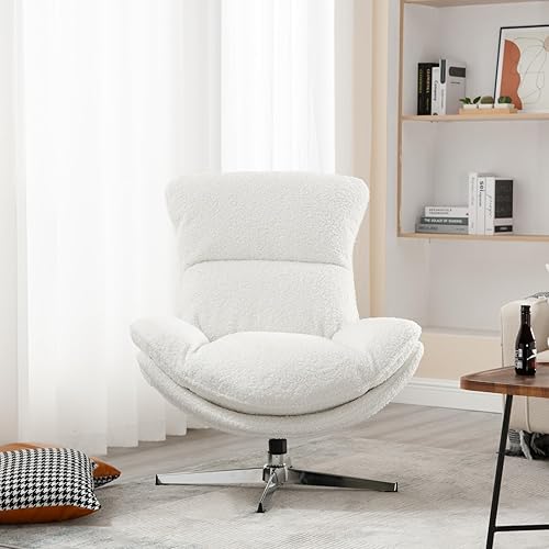 Miniatura 3 de HEAH-YO Juego de 1 silla decorativa moderna, tapizada giratoria para sala de estar con respaldo, cómoda mecedora de lana de cordero sin brazos para