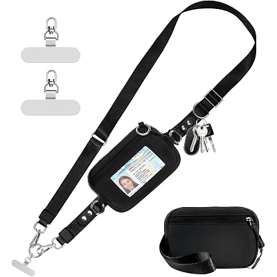 Tiostep Clip and Go Strap for Phone with Wallet Crossbody Phone Lanyard Adjustable and Detachable RFID Wristlet Wallet with ID Window and Zipper, Black