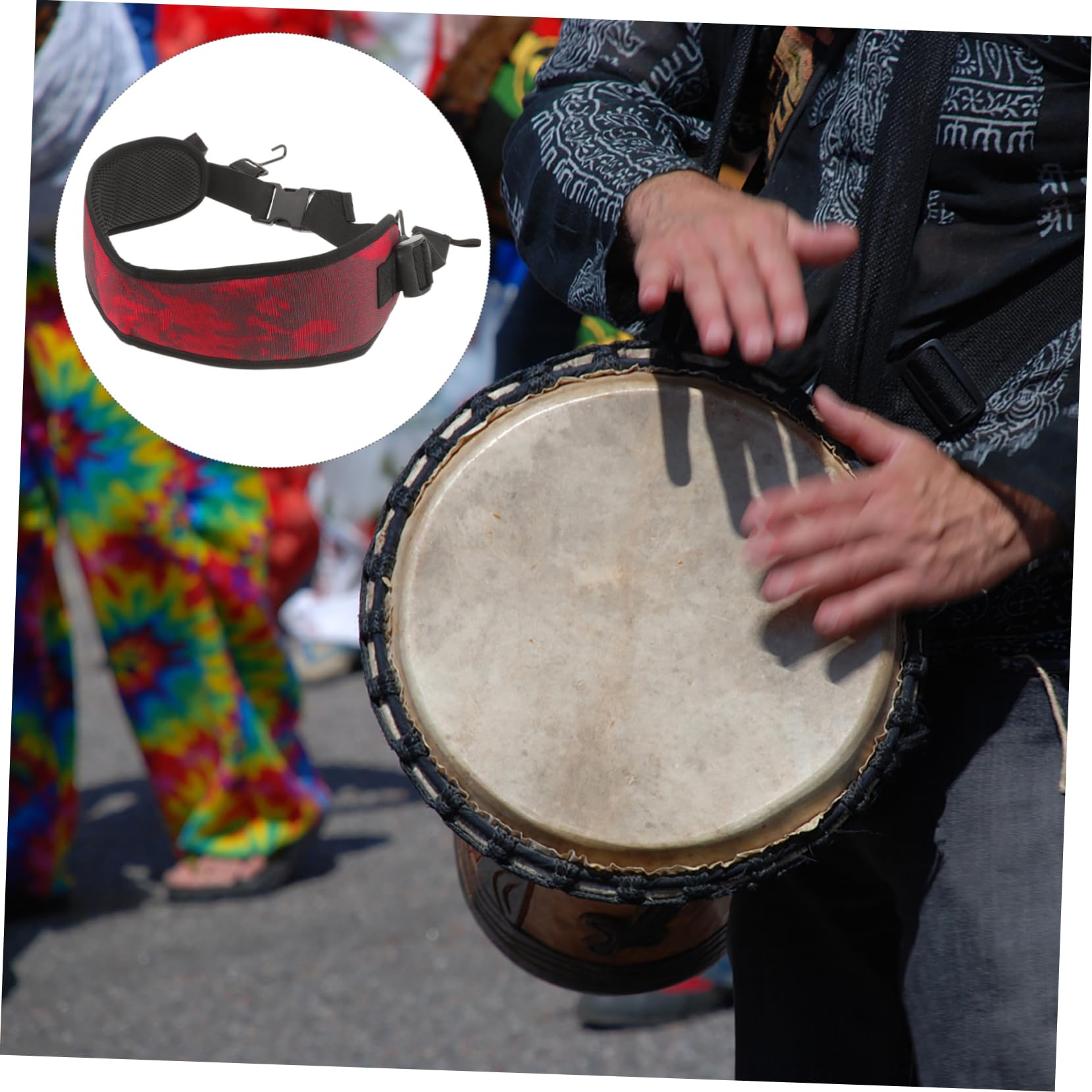 Sangle pour Djembé Réglable, Ceinture de Percussion Crochet Métal | Nylon et Mesh Respirant, Adaptée aux Performances et Défilés, pour Personnes de Plus de 14 Ans
