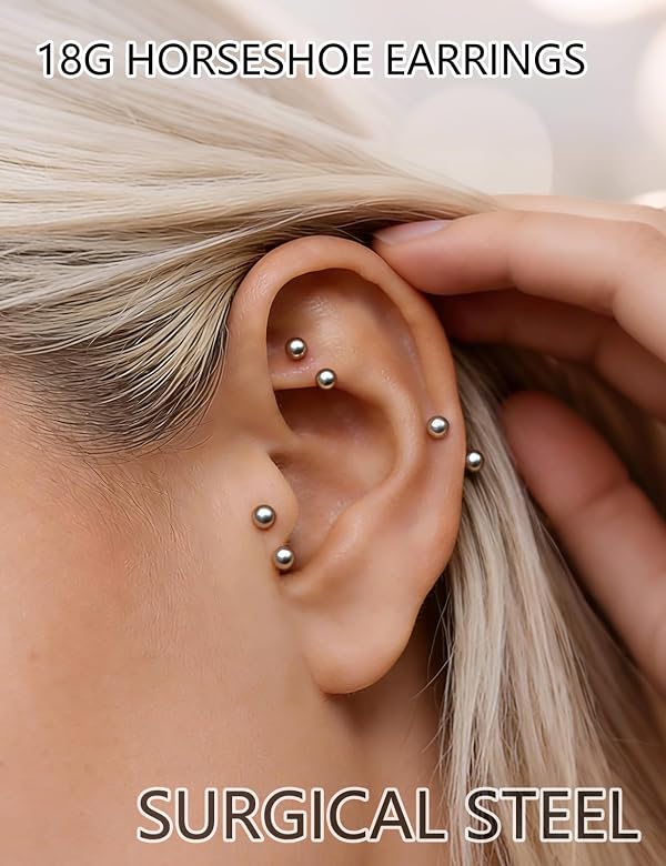 Oufksiyy 16G Horseshoe Septum Rings 6/8/10/12mm with Tool & Ball Grabber,Hypoallergenic for Nose,Rook,Cartilage,Helix,Lips-Silver 316L Surgical Steel Septum Piercing jewelry by Oufksiyy - Used condition - Image 4