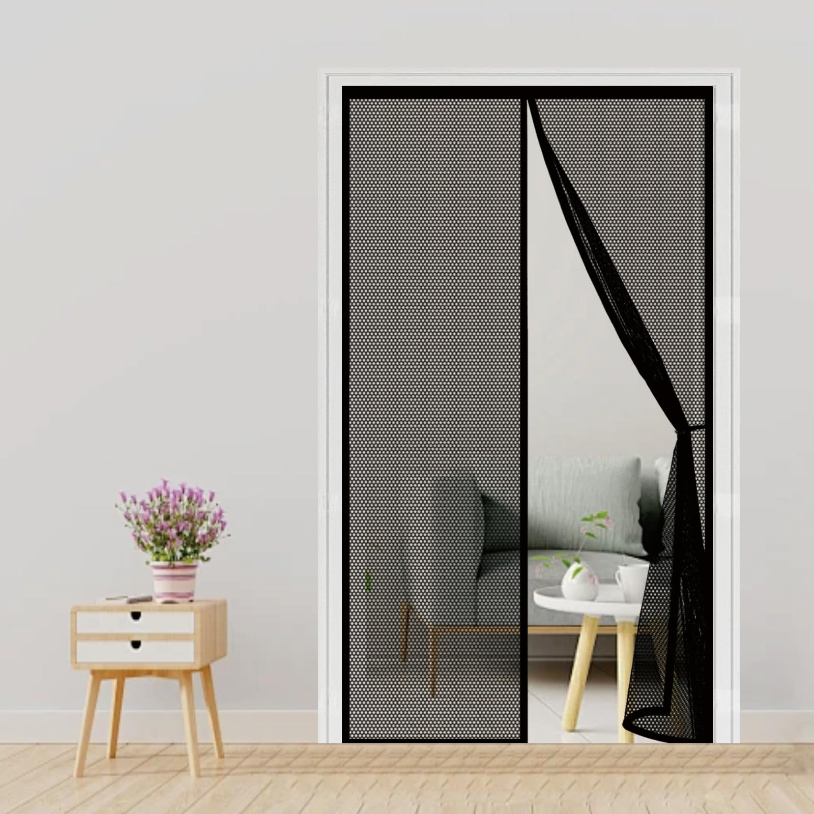 Moustiquaire de porte fenêtre 147 x 258 cm noire avec fermeture aimantée automatique