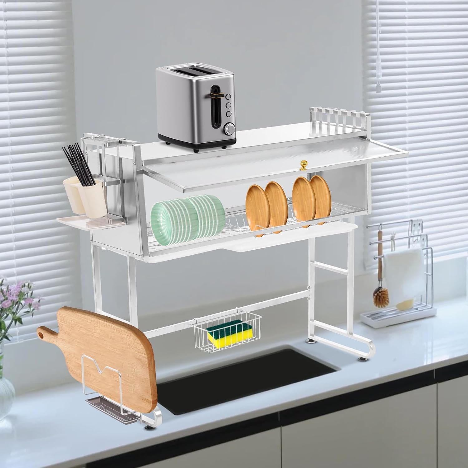 Over Sink Dish Drying Rack Drainer Rack Kitchen Storage Dish Holder Stainless