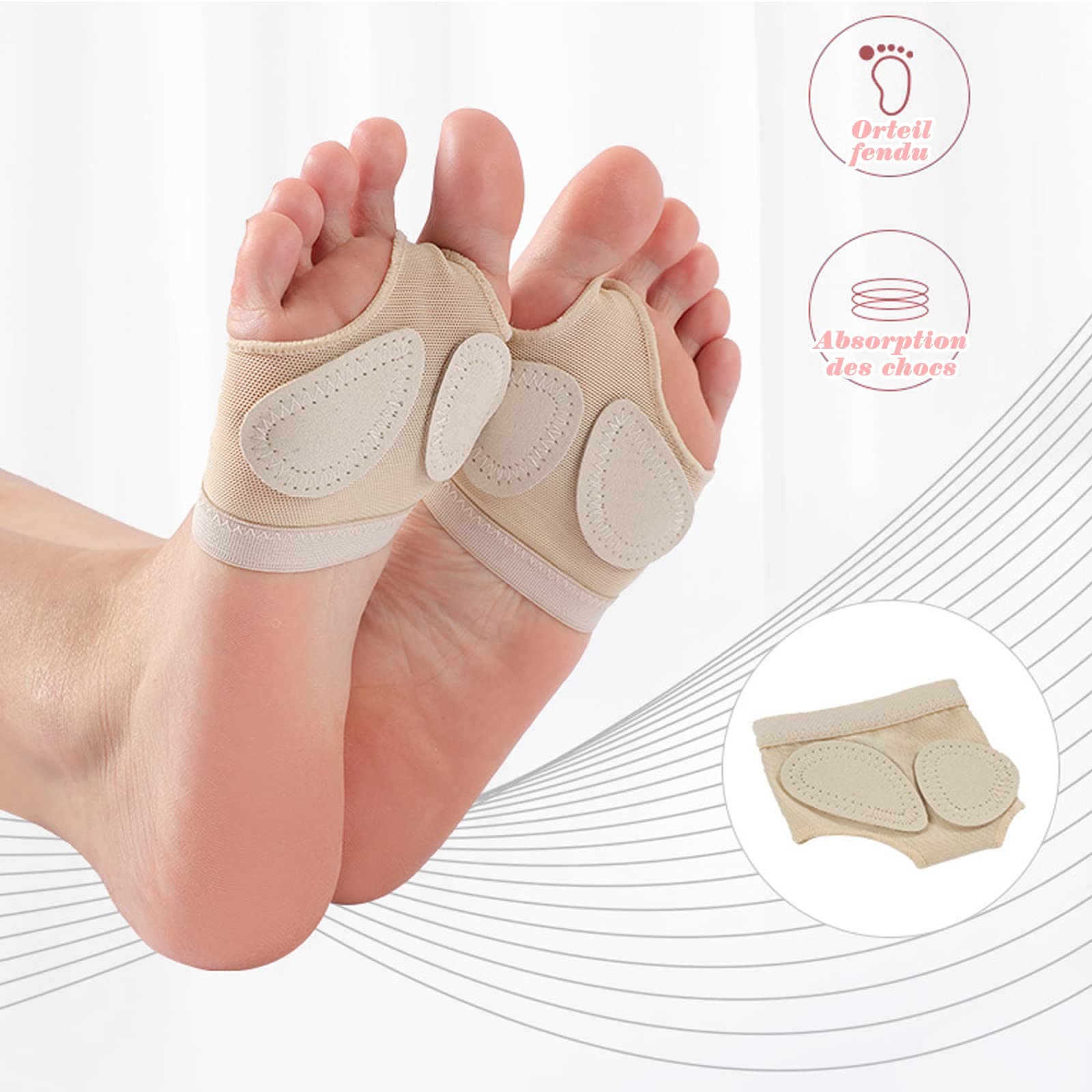 VEGCOO 3 Paires Coussinet Pied Antidérapant Strings Pied Ballet Dance Orteils Pad Danse Coussinets Avant-Pied Coussinets Métatarsiens String Pied pour Danse Coussin de Pieds(L)