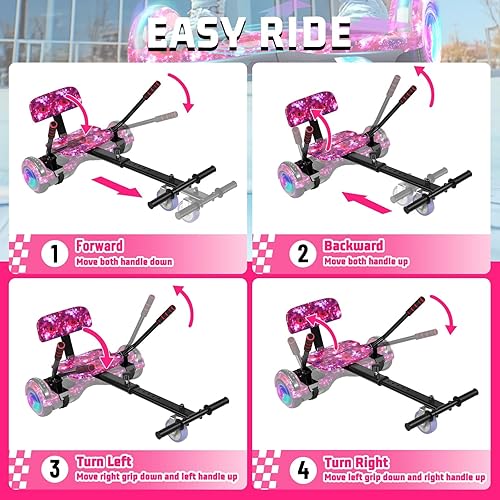 Miniatura 5 de Scooter con accesorio de asiento para niños y adultos, scooter de equilibrio de 6.5 pulgadas y 8.5 pulgadas con altavoces Bluetooth y luz LED