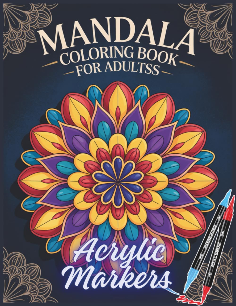 Acrylic Markers Mandala Coloring Book: 55+ Unique Mandala Designs for Adults | 8.5 x 11 Inch | Bold Line Art for Acrylic and Gel Pens | 113 Pages
