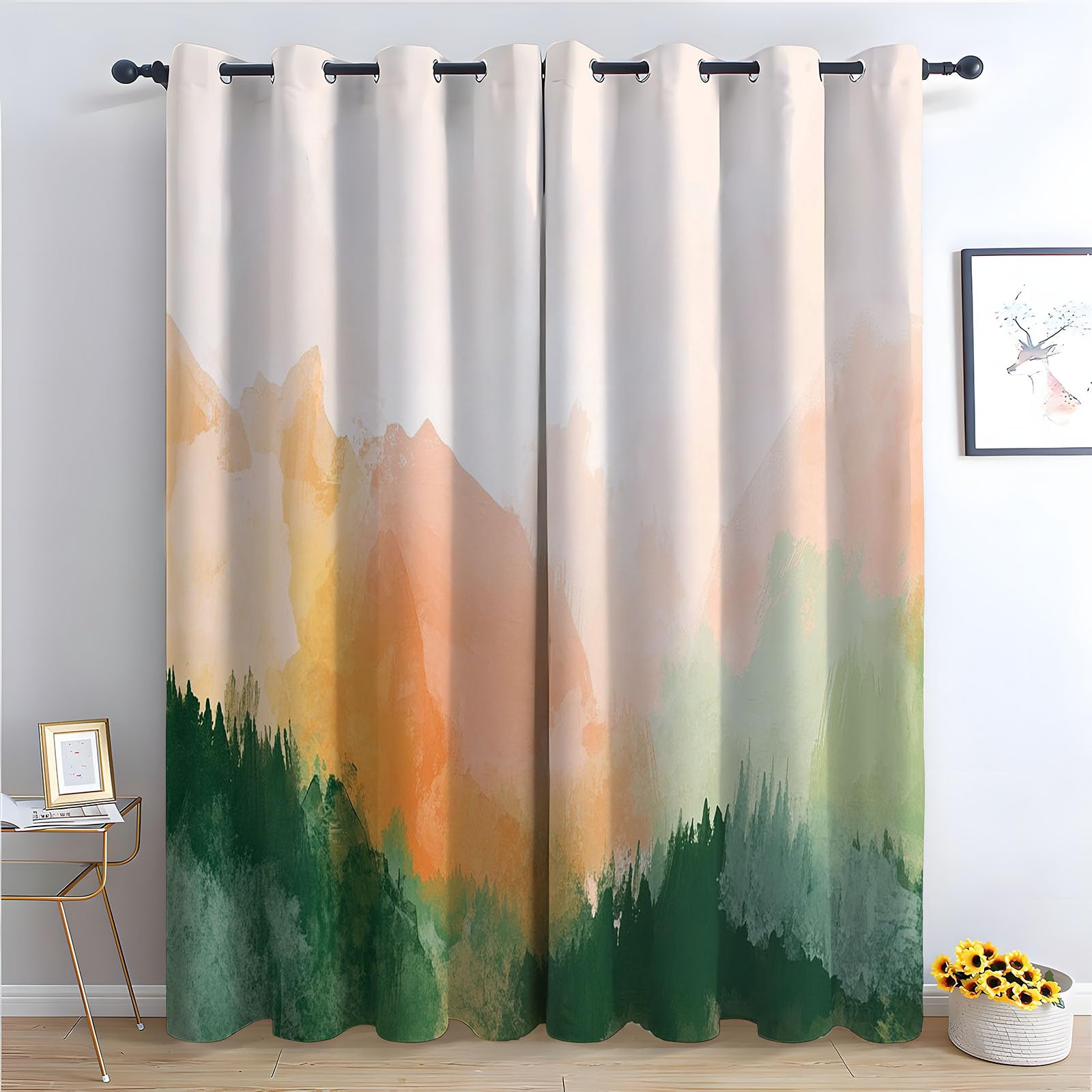 WIKEO Floral Curtains for Living Room Abstract Watercolor Painting Botanical Blackout Curtain,Thermal Insulated Long Farmhouse Print Decorative Grommet Drapes, 2 Panels-52 W x 96" L (Pack of 2)