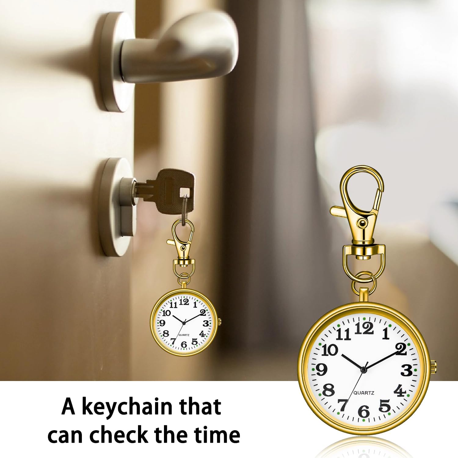 Men's Portable Ultra-Thin Uncovered Quartz Pocket Watch with Key Chain,Portable Quartz Arabic Digital Dial Pocket Watches for Men
