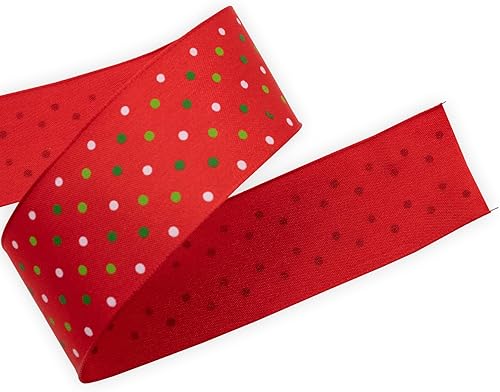 Miniatura 2 de Cinta de borde con alambre de varios puntos, 1-12 pulgadas, carrete de 3.9 pies, rojo con puntos de Navidad, uso para envolver regalos, corona,