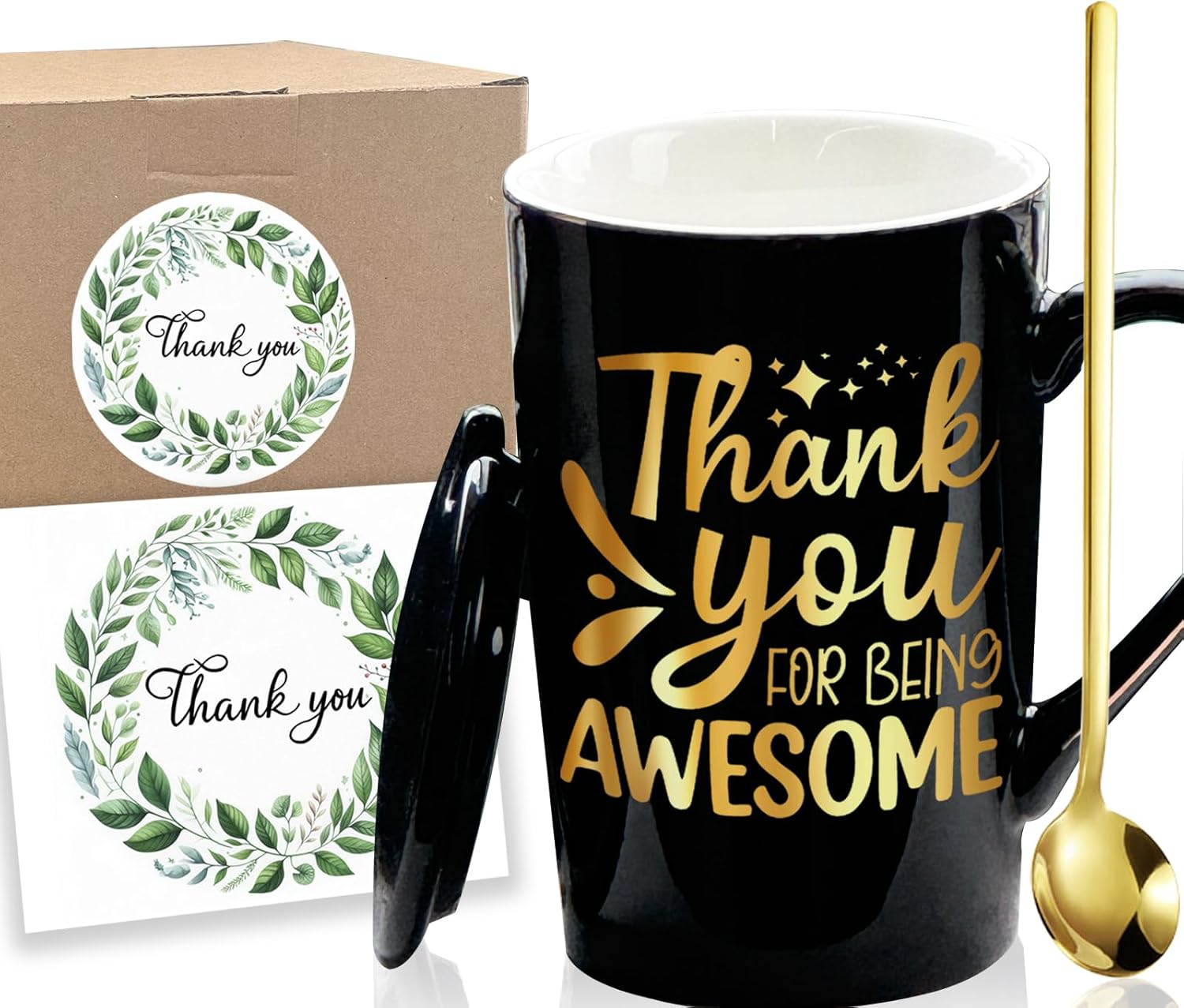 CLVJQ Thank You Gifts for Women - Employee Teacher Coworkers Appreciation Gifts - Inspirational Birthday Christmas Presents for Families Friends - Thank You for Being Awesome Coffee Mug 14oz(Black)