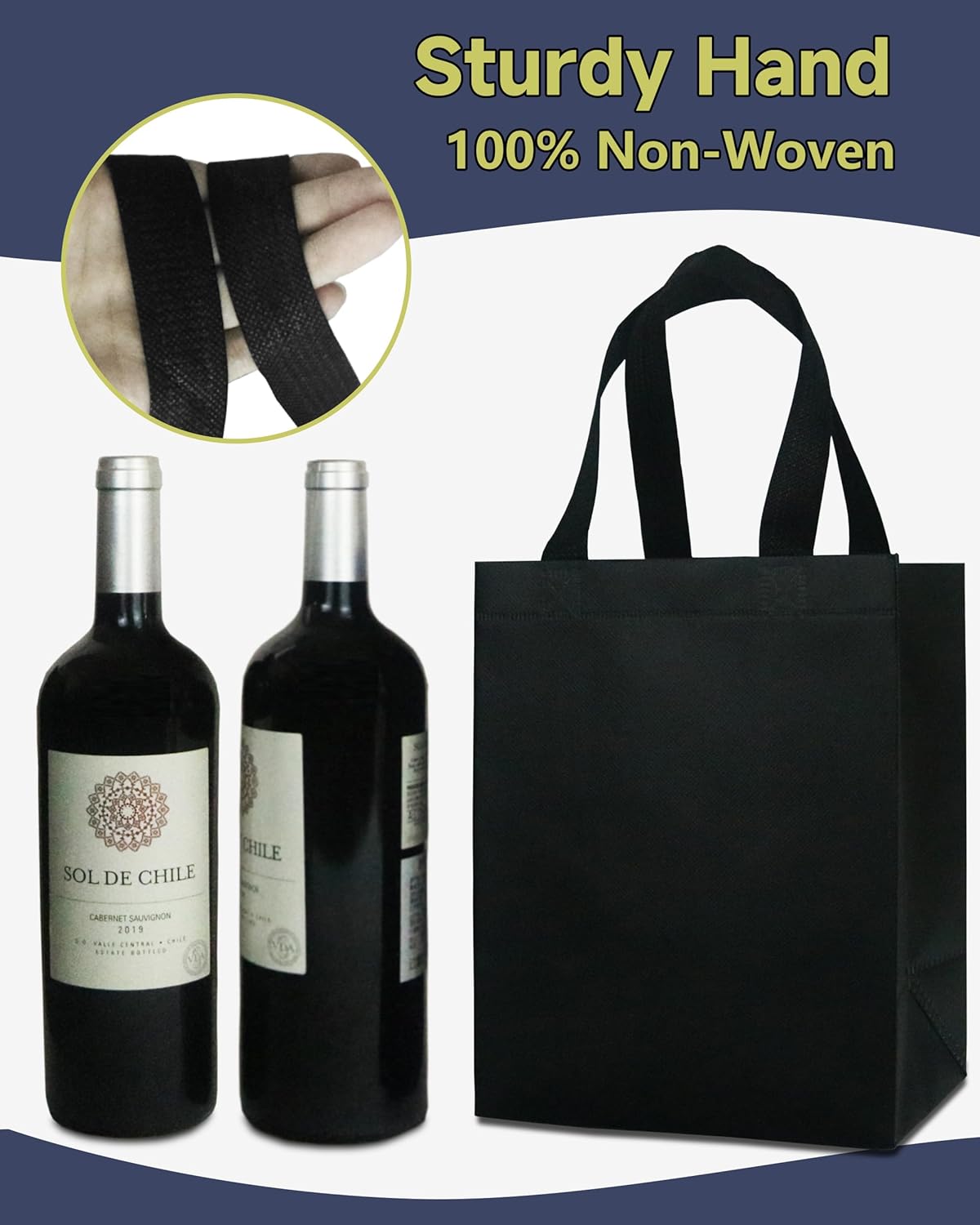 12 Black Gift Bags - Sturdy, Reusable, Medium 8x5x10 with Handles, Non-Woven for Weddings, Father's Day, Parties, Birthdays & Graduations - Image 6