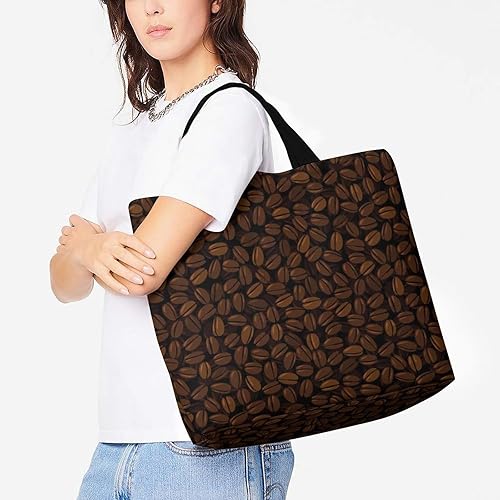 Miniatura 6 de Divertido patrón de granos de café reutilizable bolsa de compras con correas para el hombro, bolsas de mano plegables portátiles para comestibles