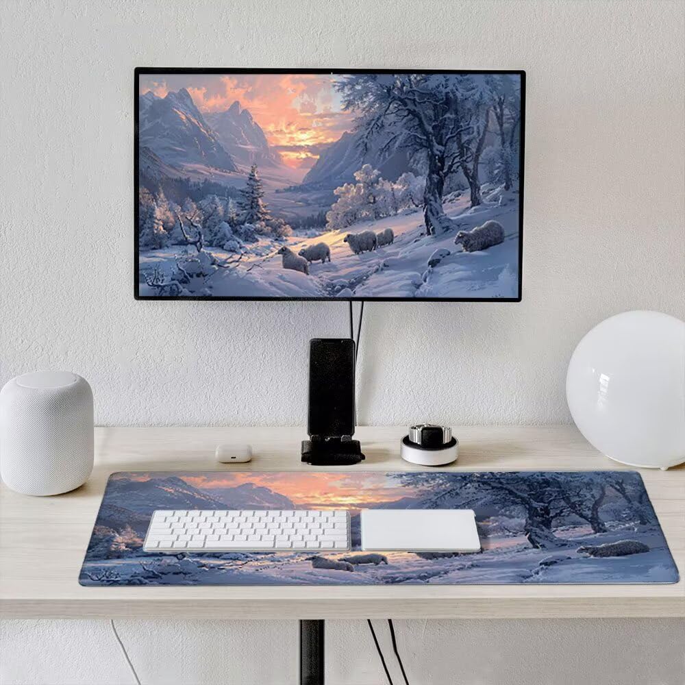 Podkładka pod mysz XXL, owieczka śnieżna, 1200 x 600 mm, ponadwymiarowa, antypoślizgowa mata gumowa, podkładka pod mysz dla graczy, szyte krawędzie, poprawia precyzję prędkości, nadaje się do prania