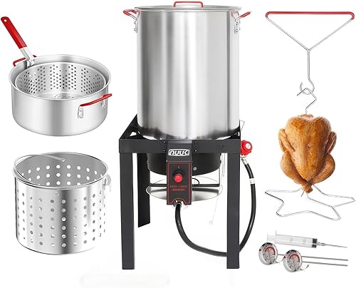 NUUK Freidora de pavo de 30 cuartos de galón y freidora de pescado de 10 cuartos de galón con quemador aprobado por la CSA de 50,000 BTU con sistema