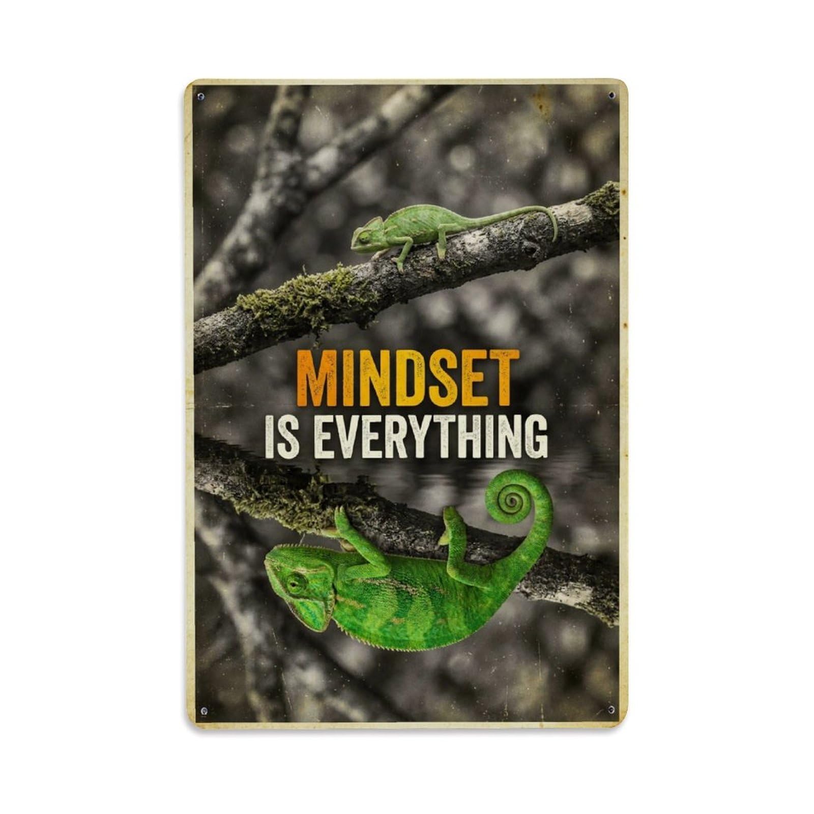 Olhnbad Style Chameleon Reptile Mindset Is Everything Quote Metal Tin Sign
