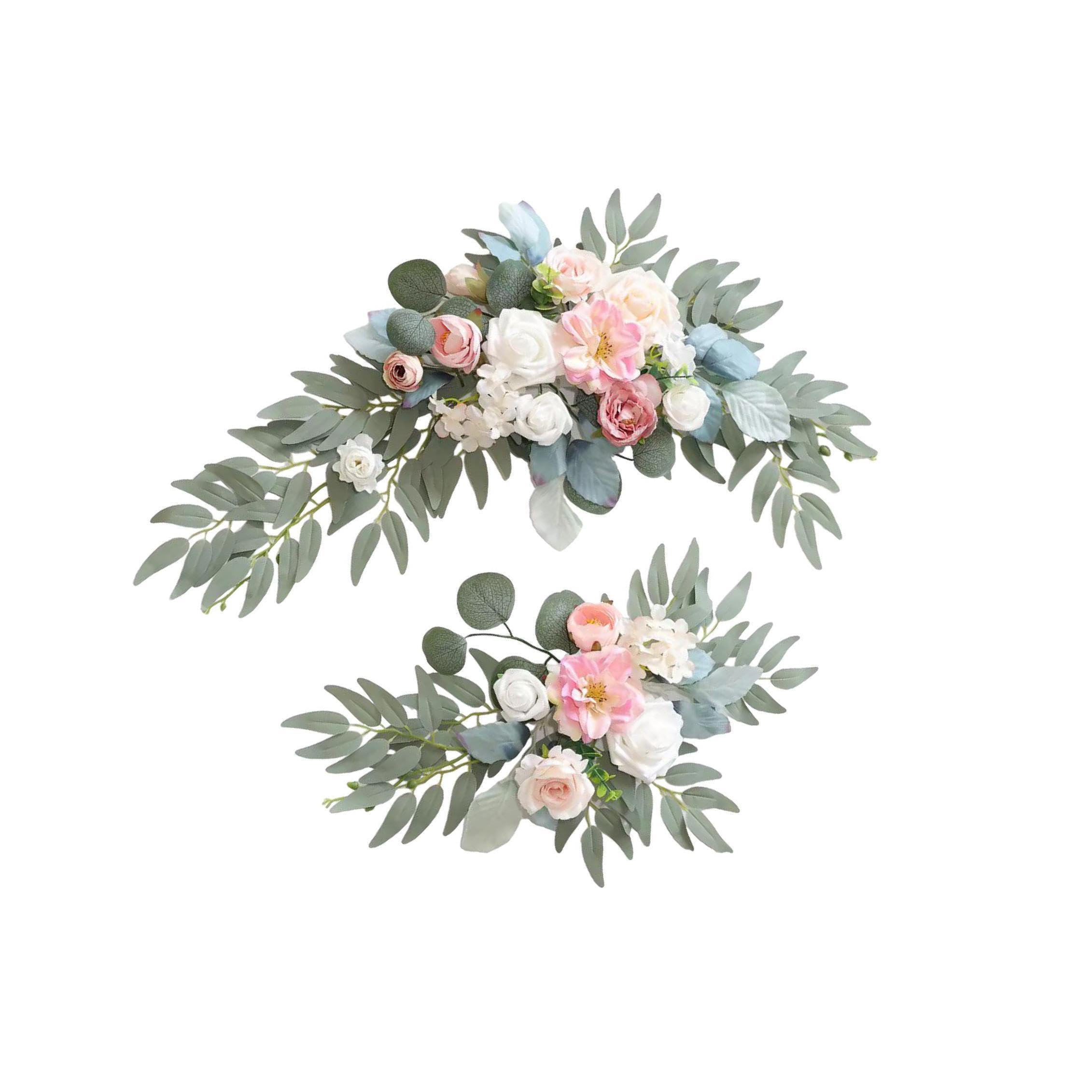 Auyxssz Blue Pink Exquisite Wedding Arch Flower Decorations With Lifelike Silk Flowers Creating Elegant Backdrops During Joyful Celebrations Wedding Arch Flower, 60X40cm 40X30cm