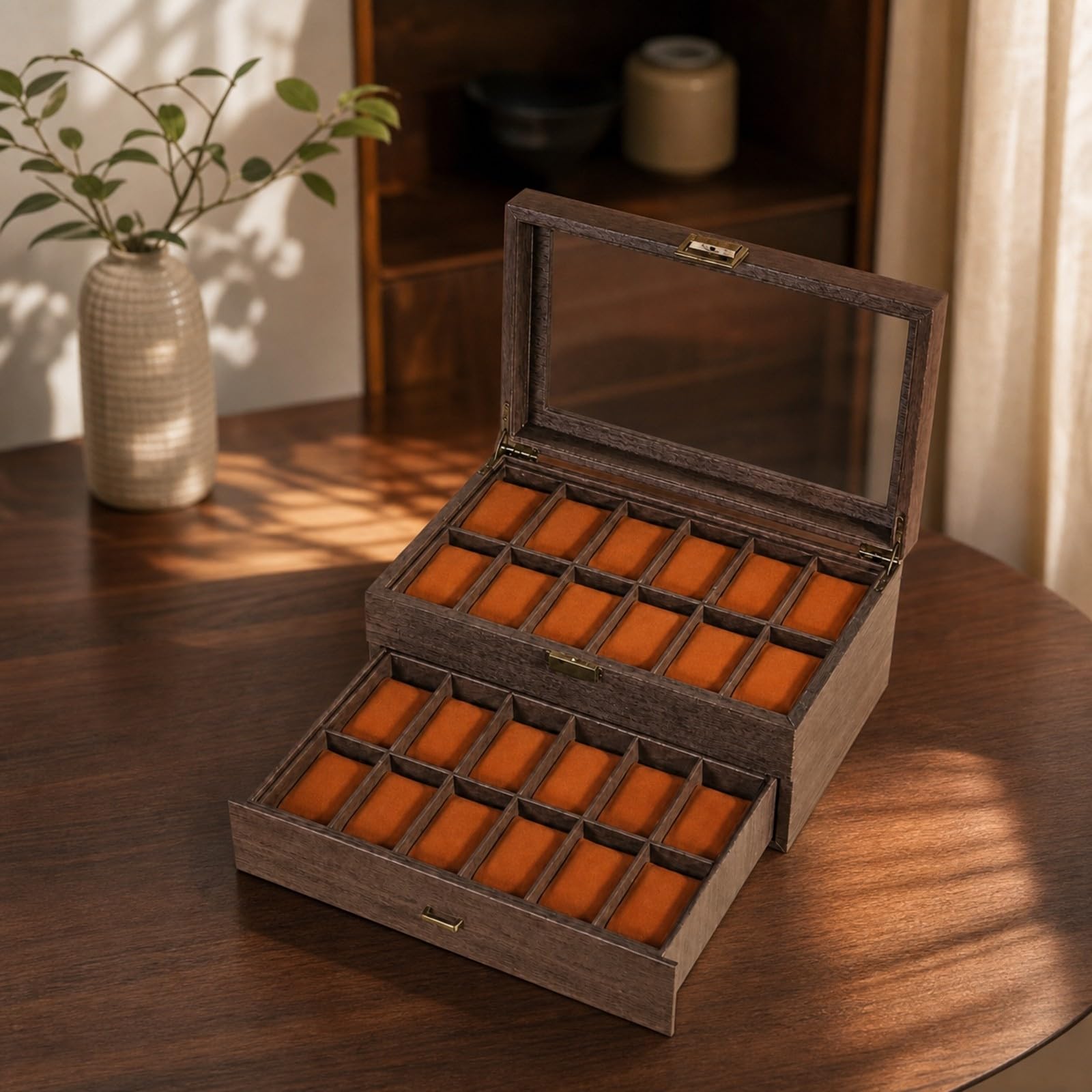 Milageto Estuche para Relojes con Cajón | Elegante, Práctico, Organizador Relojes con Ranuras, para Dormitorio, Coleccionistas, Hombres