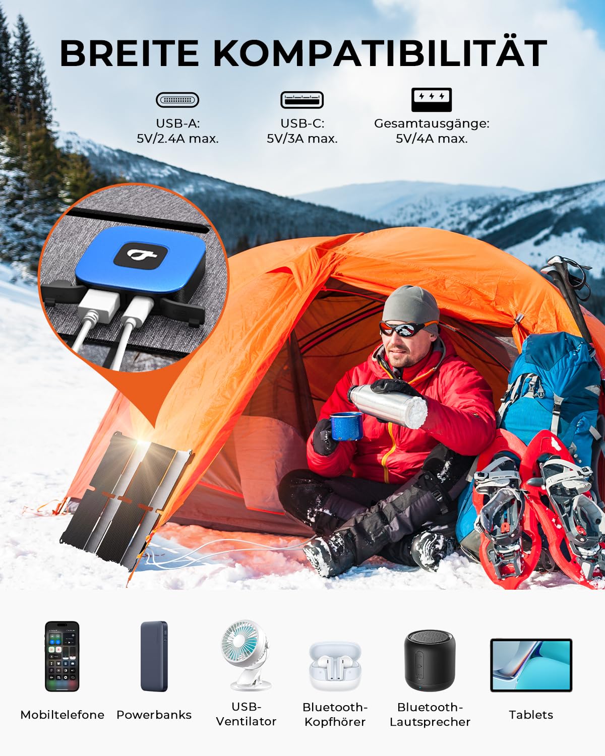 [Taschenformat] BigBlue 25W Mini Tragbar Solar Ladegerät, Faltbares Solarpanel mit USB-A & USB-C, Klein Aber Stark, IP68 Wasserdichtes für Outdoor, Kompatibel mit Handy, Tablets, Powerbank usw.
