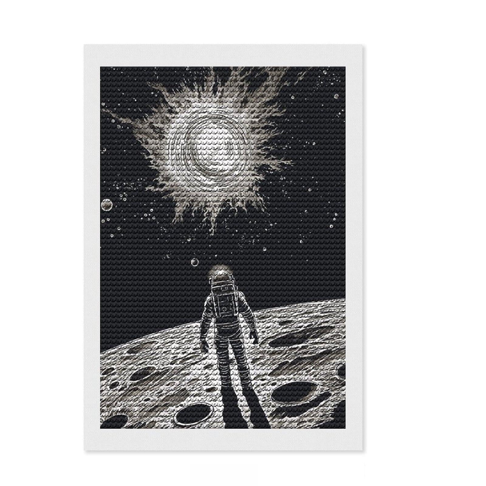 Junmoney Black and White Astronaut Diamond Art Canvas 8"x12", Adhesive Canvas, Easy to Enjoy, Living Room Decor, Birthday Gift, Simple to Start