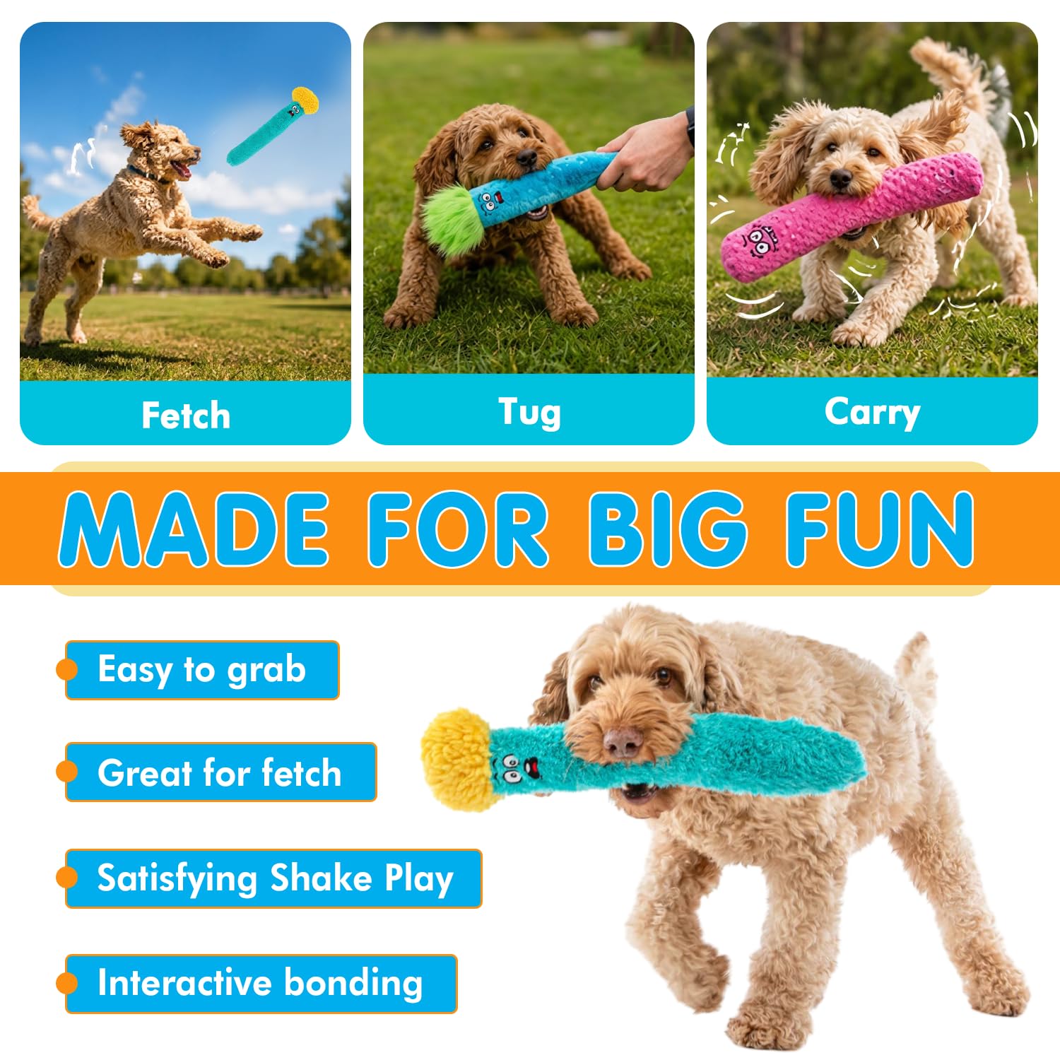 GURU Pet: Fry Guy: 5-teiliges Set – Medium – 4 Plüsch-Hundespielzeuge mit Halter, quietscht und knistert, Fry Shape Charaktere, strapazierfähiger Stoff, Kau-Apportier-Thrash-Play