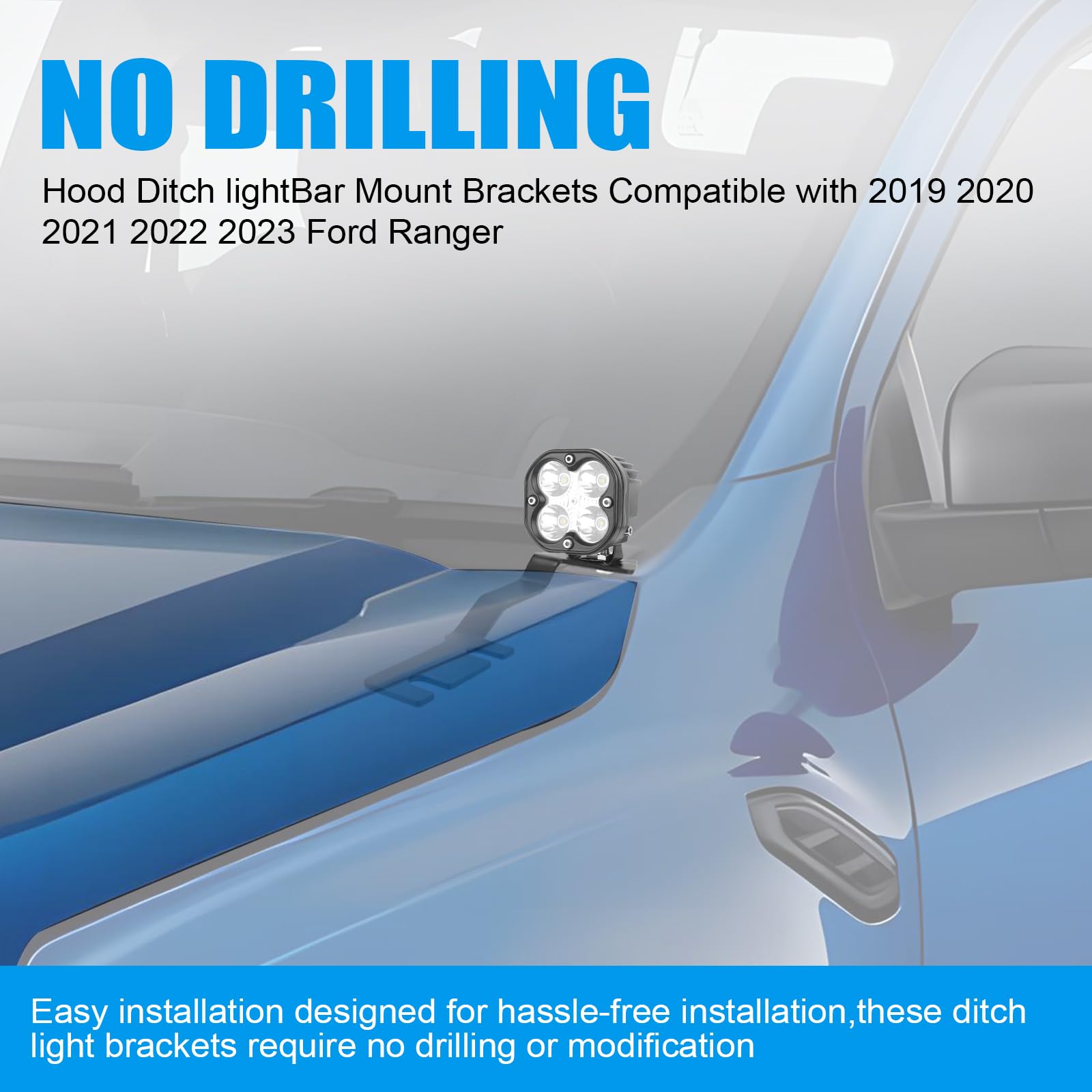 Steel Car Hood Hinge Ditch LED Light Brackets Holder For Ford Ranger 2015-2022 - View #13