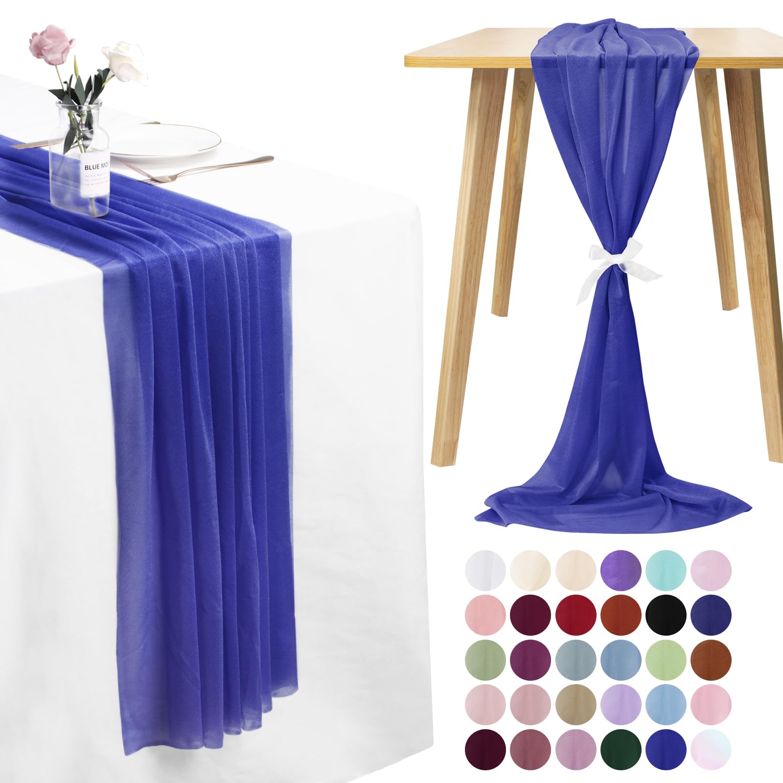 LEREATI Cheesecloth Table Runner Royal Blue Chiffon Table Runner 75cm x 300cm Gauze Sheer Table Runner Tulle Cheese Cloth Tablerunner for Party, Wedding, Christmas, Shower Decorations