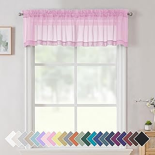 Aiyufeng White Valances 14 Inches Long for Living Room Pocket 2 Panel Light Filtering Sheer Translucent Valence Toppers for Window Kitchen Bathroom Bedroom White 40x14 Inch