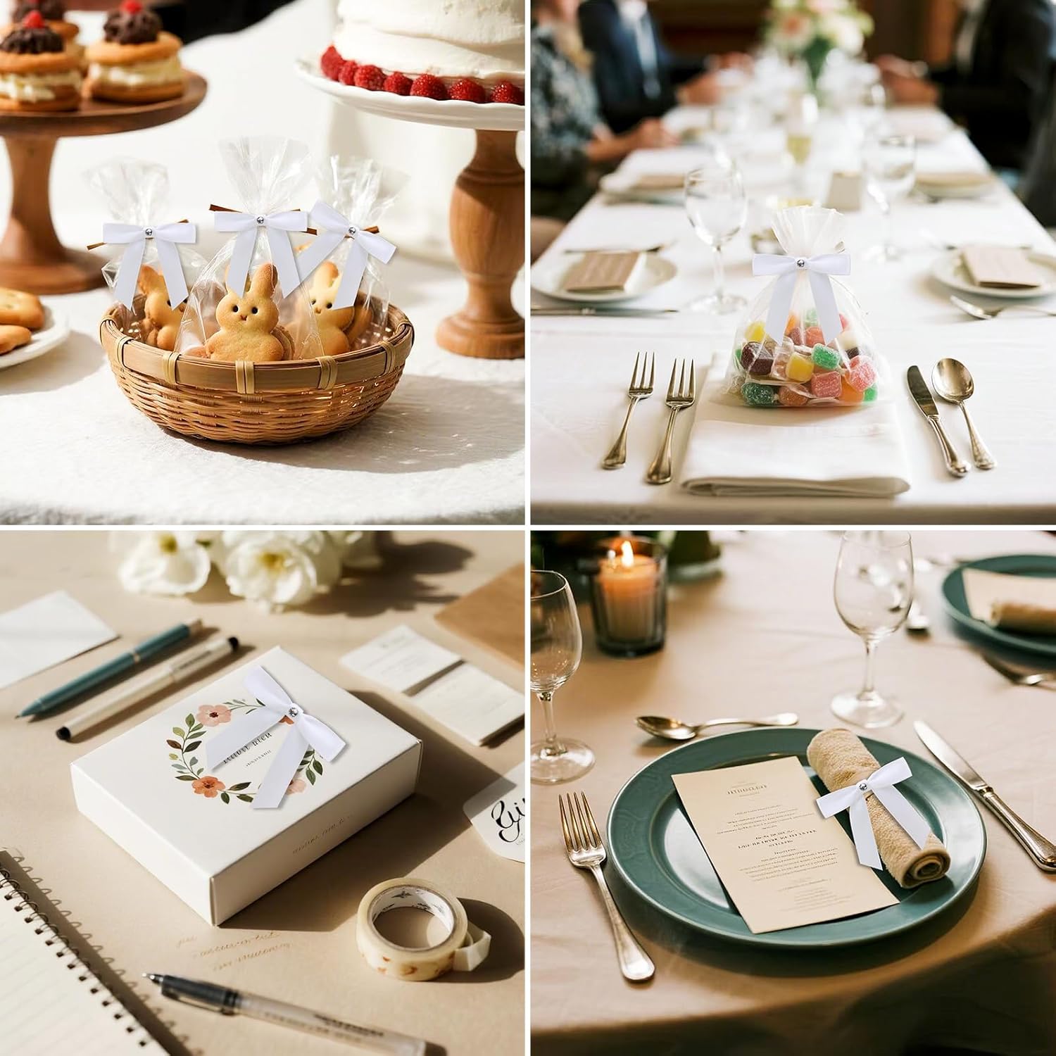 50Pcs Gift Wrap Twist Tie Bows, 2.75in White Elegant Satin Ribbon Gift Wrapping Small Bows for Party Supplies, DIY Crafts, Wedding Decorations, Baby Shower, Birthday - Image 6