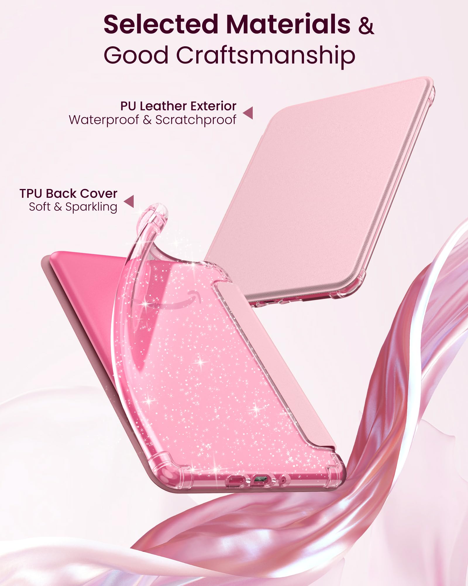 MoKo Case for 7" Kindle Paperwhite 12th Generation 2025/2024, Pink | Clear Kindle Case for Kindle Colorsoft 2024/2025, Flexible Clear Soft TPU Back Cover, Light Shell with Auto Wake/Sleep