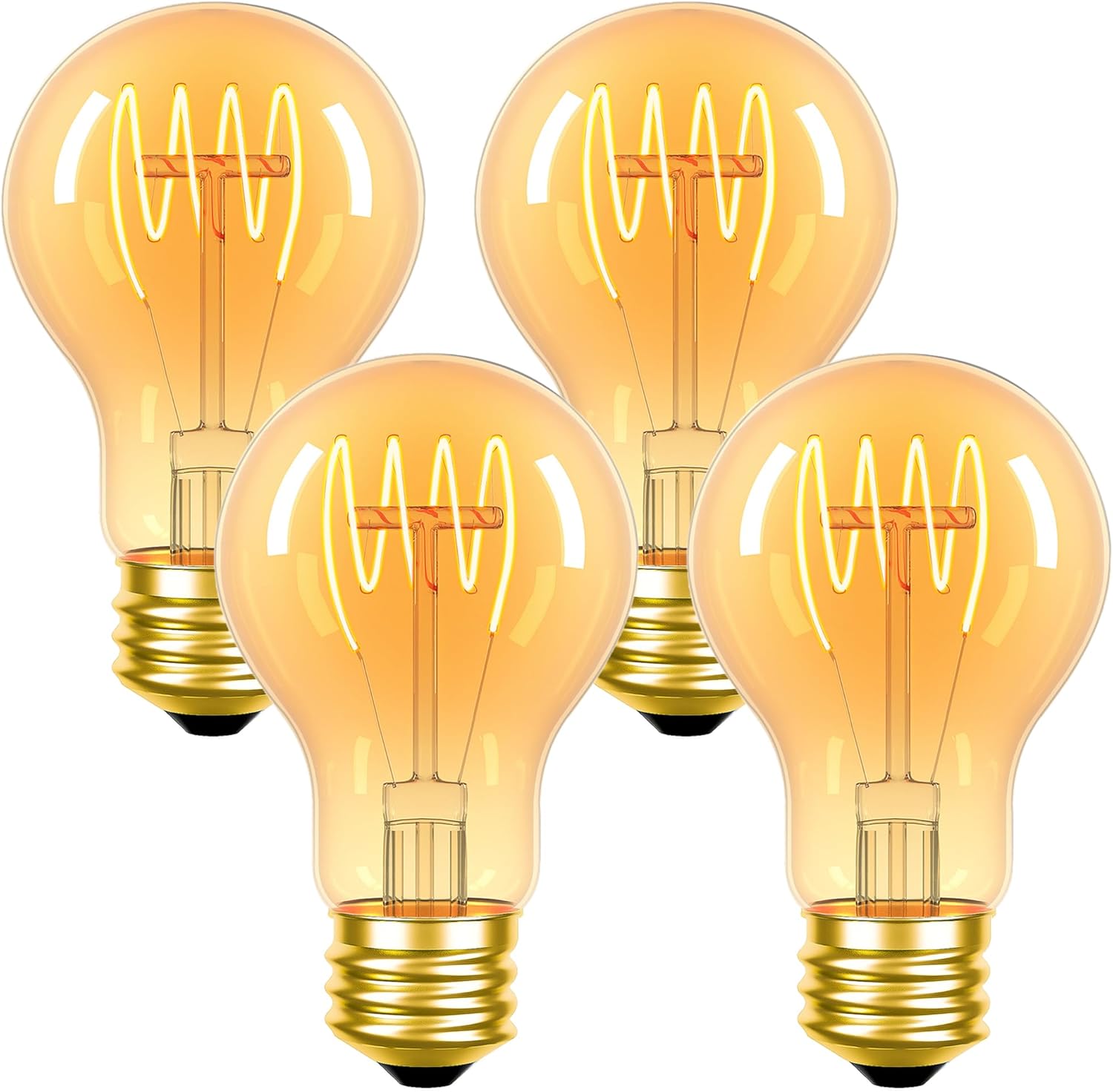 A19 Vintage Edison Bulbs 60 Watt Equivalent, 6W LED Antique Light Bulbs, Decorative 2200K Amber Warm Light Bulbs, 4 Pack Dimmable E26 LED Bulb 60 Watt for Light Fixtures, 550LM, CRI 93+