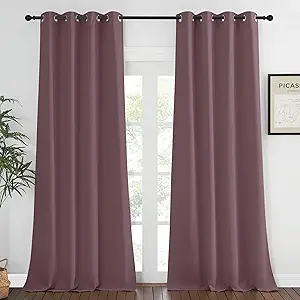 NICETOWN Blackout Curtains 120 inch Length for Sliding Glass Door, Grommet Thermal Insulated Room Darkening Sound Reducing Drapes for Room Divider, 1 Panel, W52 x L120, Dry Rose