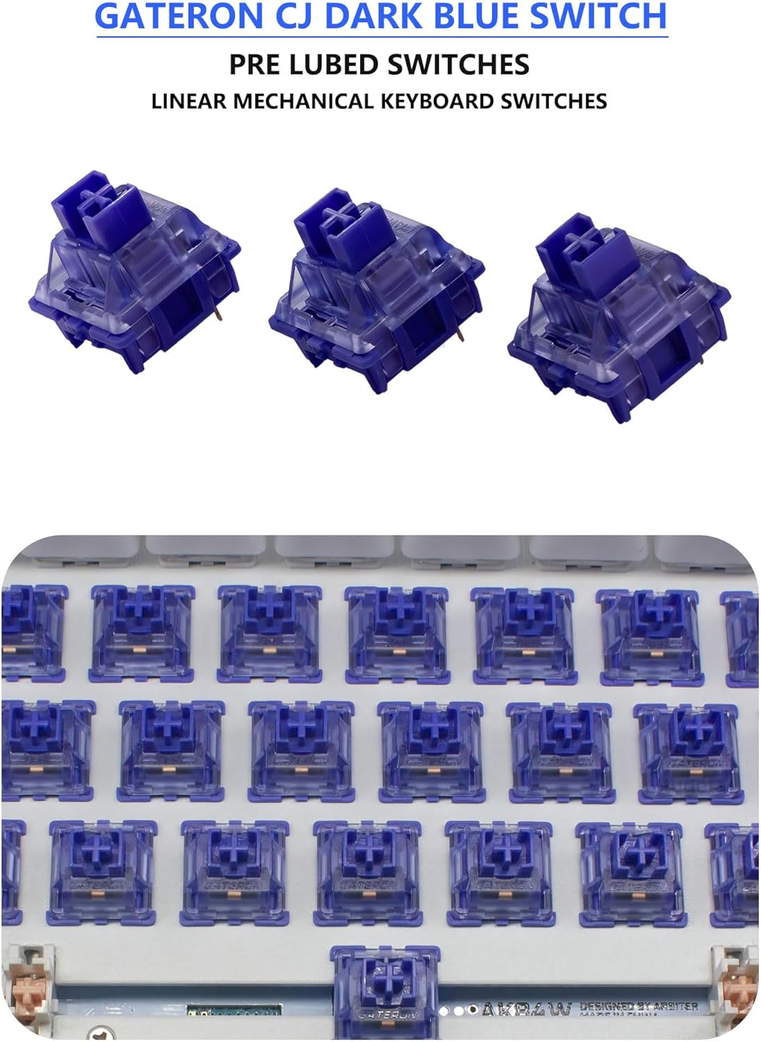 Gateron CJ Switches for Mechanical Gaming Keyboard Custom 45gf 50gf Pom Series 3 Pin pre lubed Linear Silent Keyboard Switches (Dark blue70PCS)