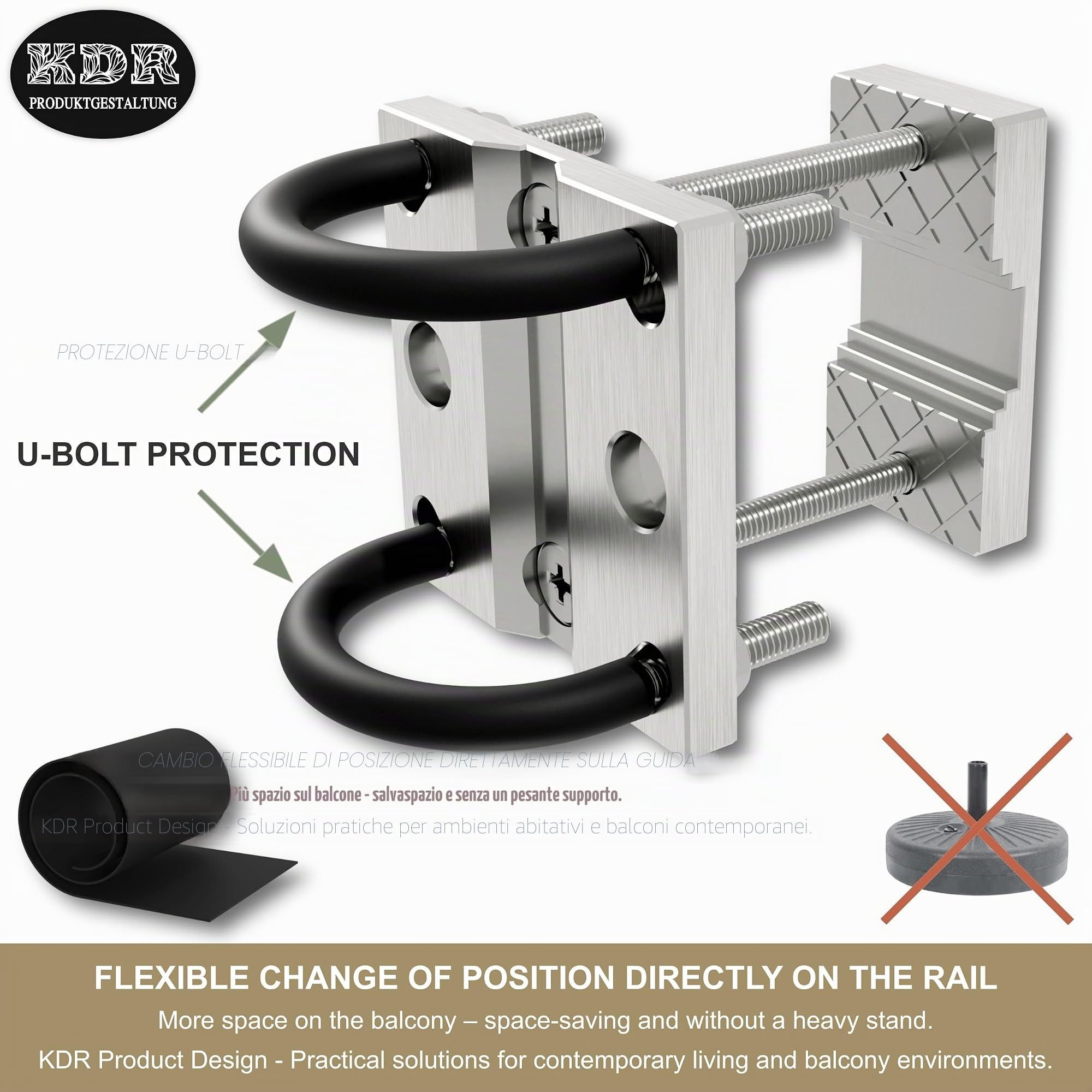 Supporto per ombrellone in acciaio inox per ringhiere di balconi rotondi e quadrati Supporto per ombrellone Supporto per ombrellone da balcone Staffa stabile per il fissaggio sicuro alla ringhiera