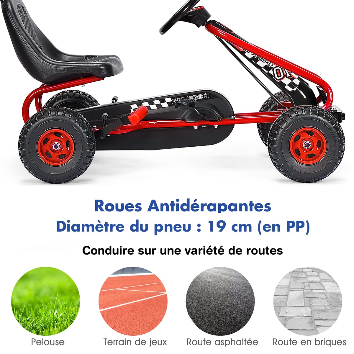 RELAX4LIFE Go Kart para Niños con Freno de Mano y Asiento Ajustable, Coche de Pedales con Ruedas Antideslizantes y Freno de Mano para 3-6 Años, Regalo para Niños, Carga 30kg (Rojo)