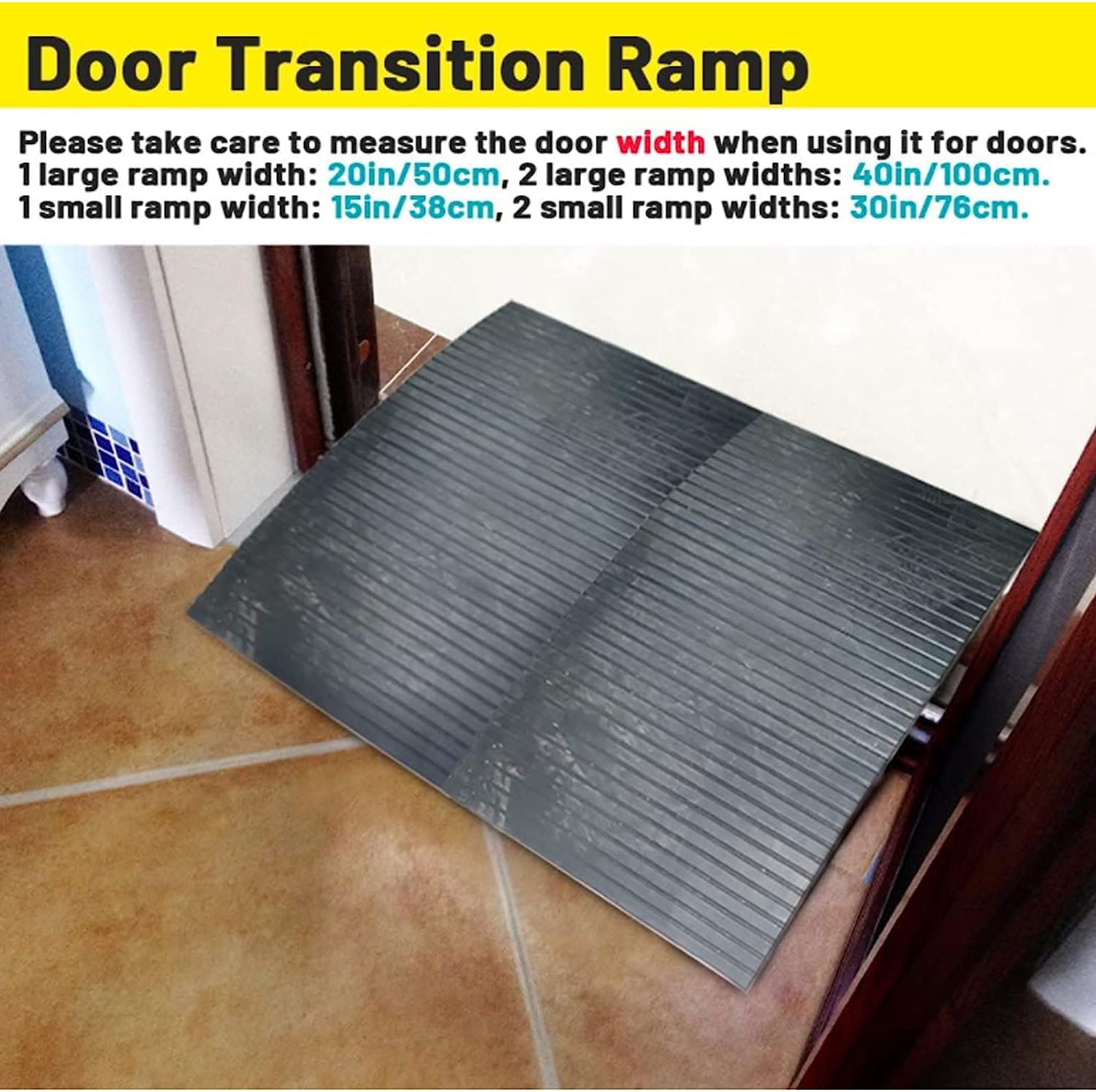Rampa portátil de goma para sillas de ruedas para puertas, rampa de entrada antideslizante para 2-3 pulgadas, ideal para ducha, garaje, patio, hogar y cobertizo (50 x 86 x 5,8 cm)