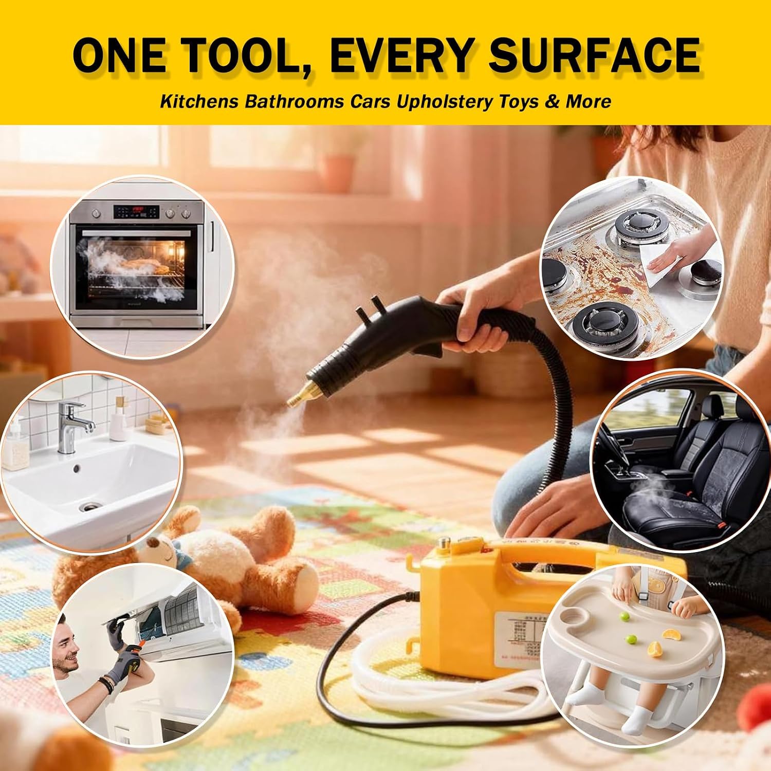 Professional Multi-Purpose Steam Cleaner with Auto Water Supply & for Hotel & Commercial Kitchen Cleaning, for Service Staff (Black)