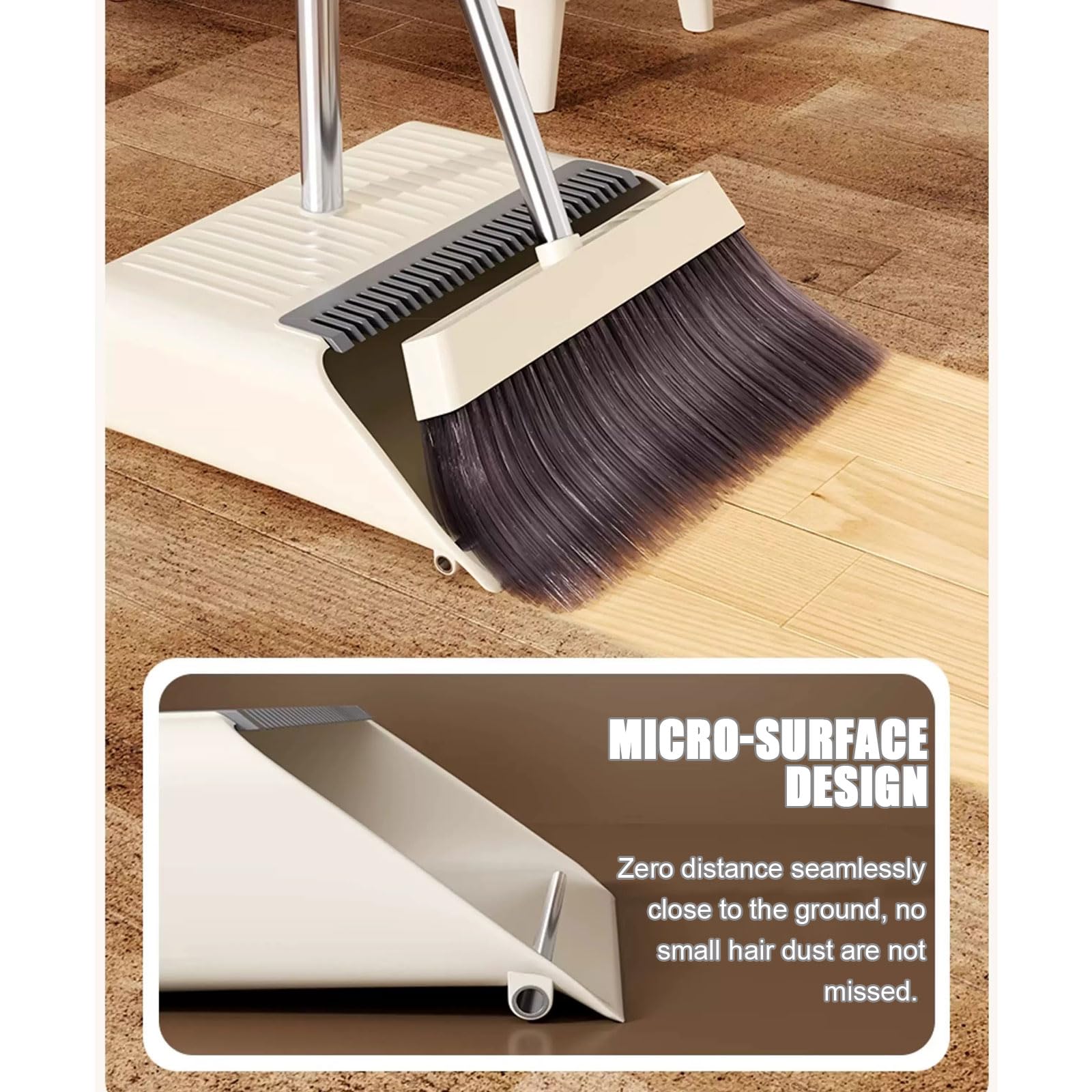 Set Combinato Scopa e Paletta per la casa, Scopa dal Design ad Angolo e Paletta per la Spazzatura Verticale con Denti a Pettine per la Sala, la Cucina, l'ingresso dell'ufficio,Bianca