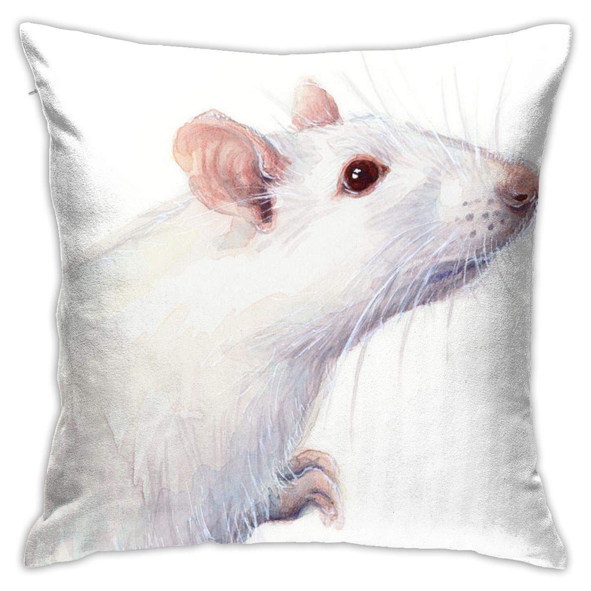 YHKC Super Soft and Comfortable Square Pillowcase, Stylish Pillowcase, Sofa Bedroom 18 ×18 White-Albino-Rat-Watercolor