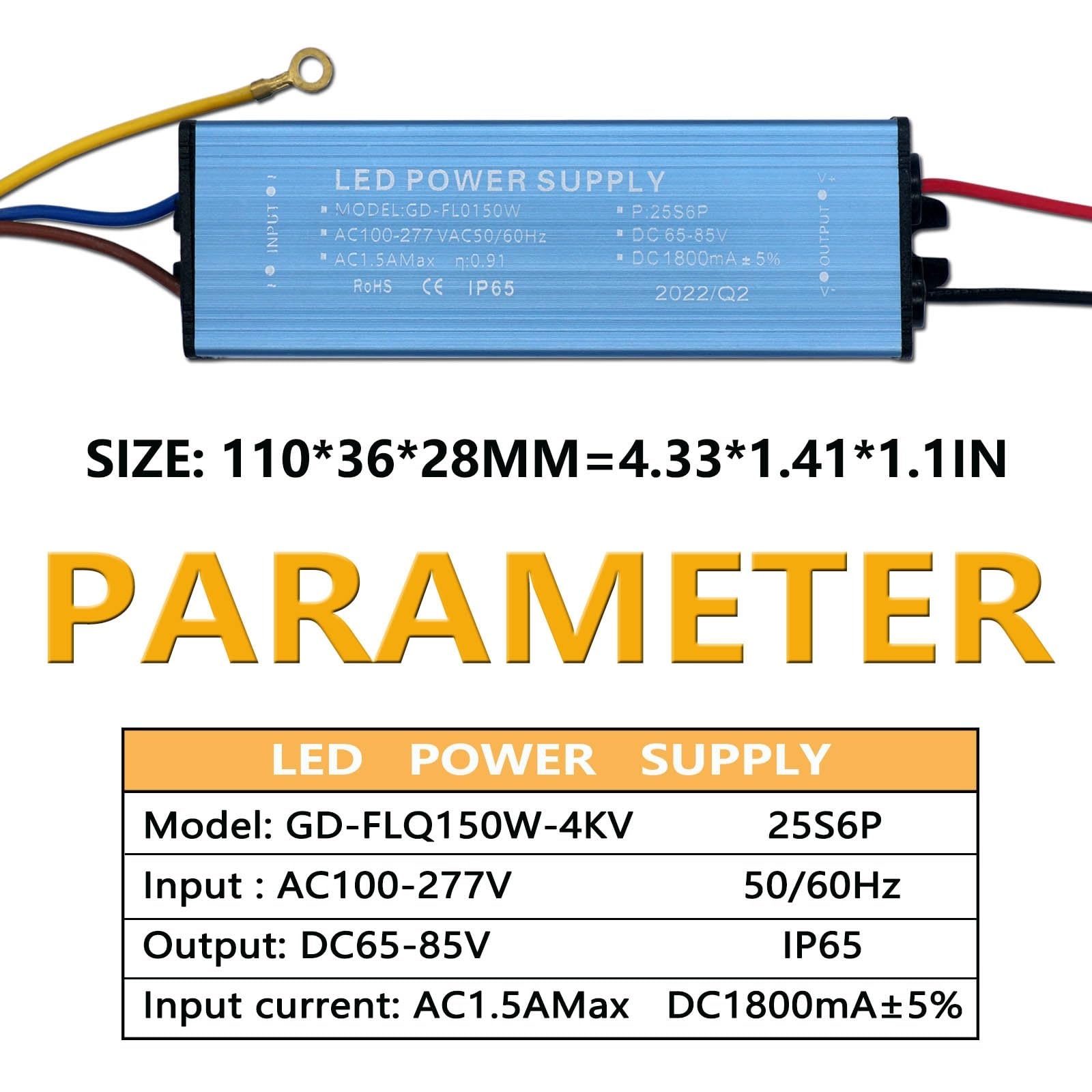 150W LED Potenza di guida impermeabile DC65-85V 1800mA Il trasformatore di illuminazione a corrente costante viene utilizzato for il proiettore fai-da-te