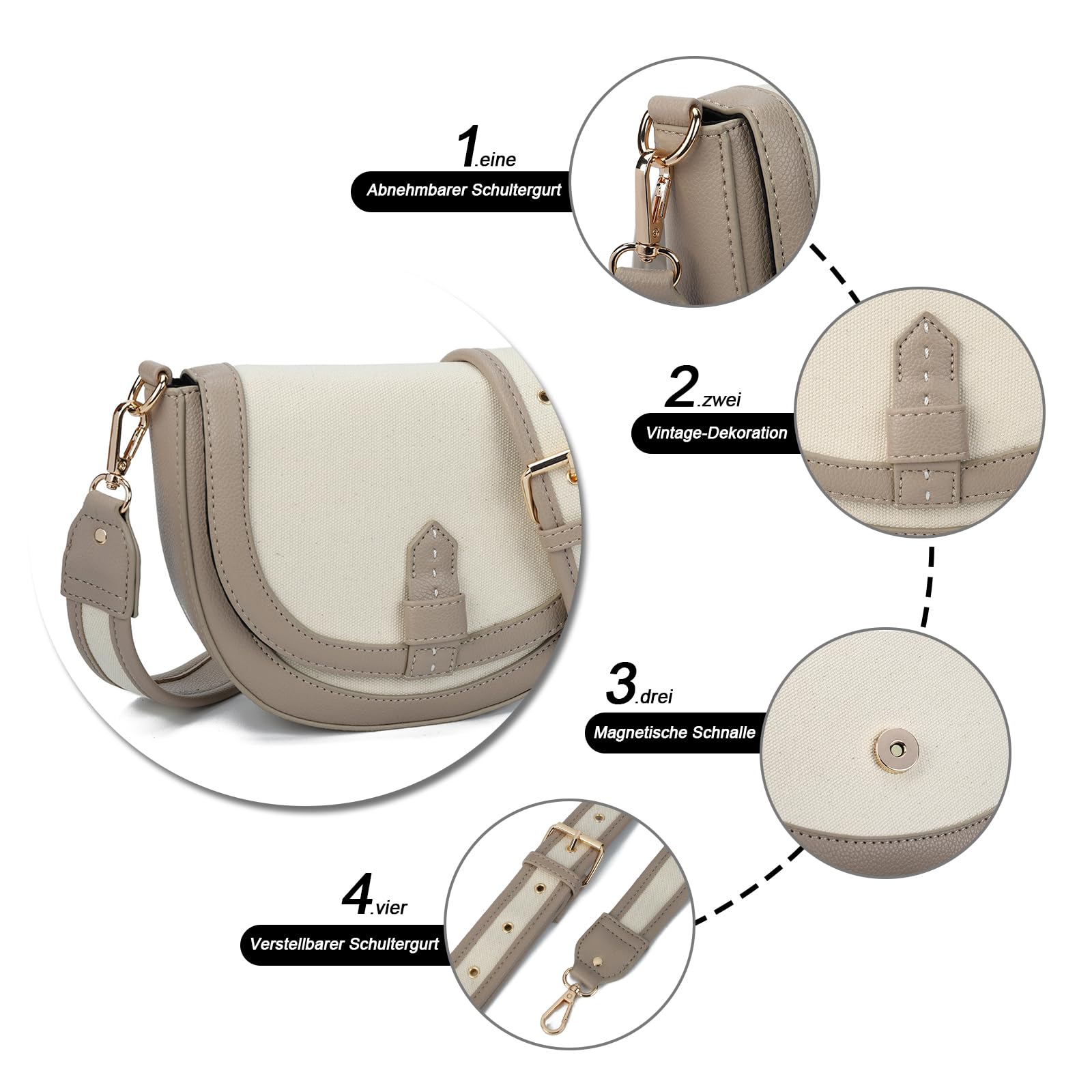 Gladdon Borsa a tracolla da donna, piccola borsa a tracolla, scomparti con cerniera, in paglia/tela e pelle vegana, con tracolla regolabile e rimovibile