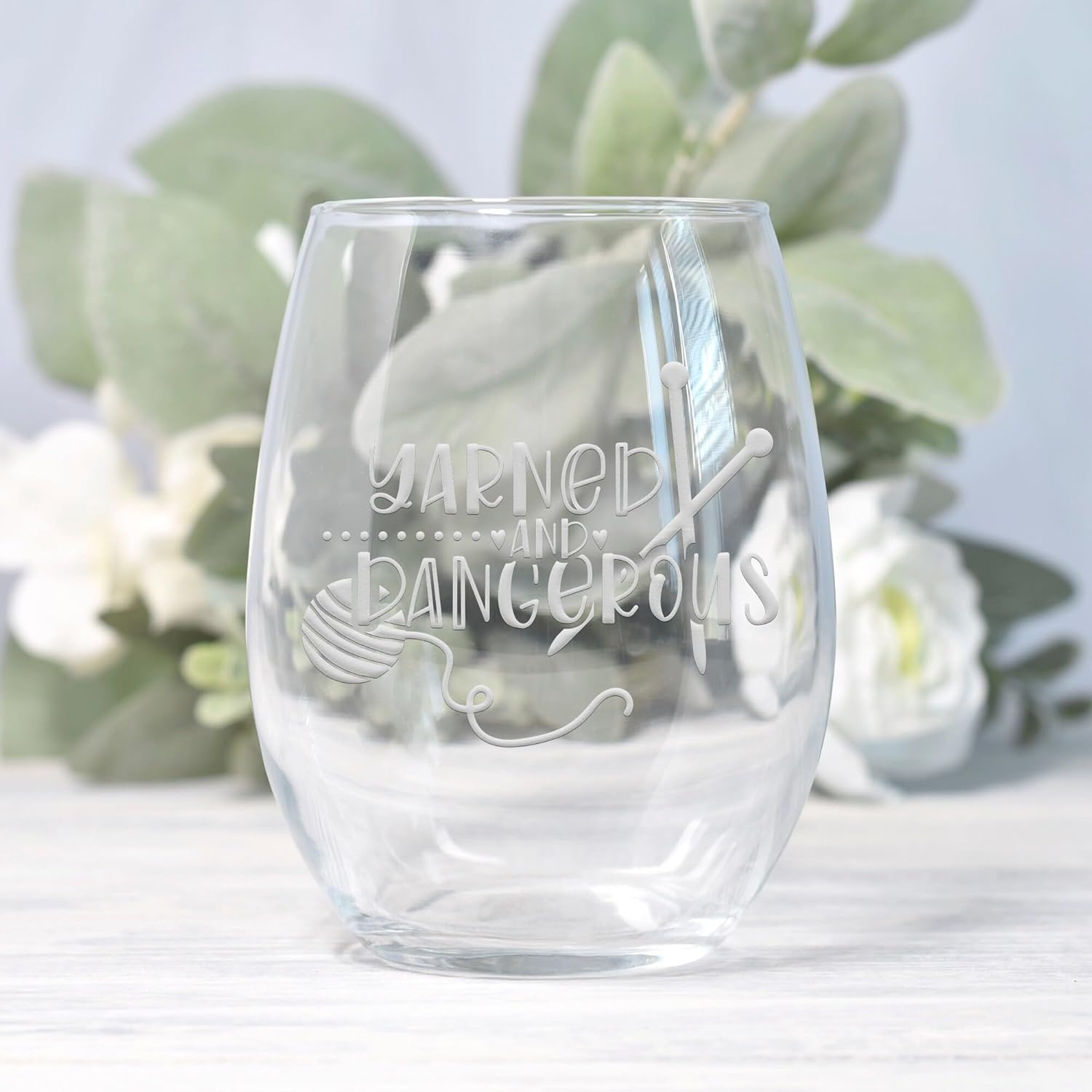 Yarned And Dangerous Knitting Stemless Wine Glass - Knitting Gift, Gift Ideas for Knitters - 2 Glasses