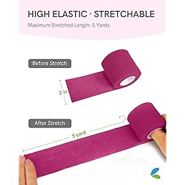 FriCARE Self Adhesive Bandage Wrap, Medical Tape in First Aid Kit, Cohesive Bandages for Wounds Sport Vet, 2 Inches X 5 Yards 6 Rolls, Magenta