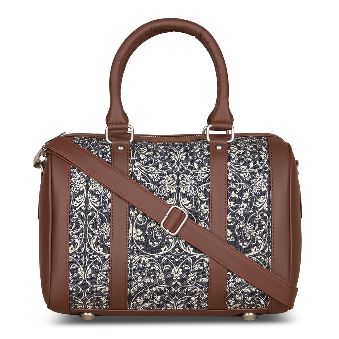 ZOUK Navy Blue Graphic Printed Vegan Leather Handmade Womens Handbags with double handles and detachable Sling Strap - Lattice Lace (B07QKZ9BQV) Amazon Price History, Amazon Price Tracker