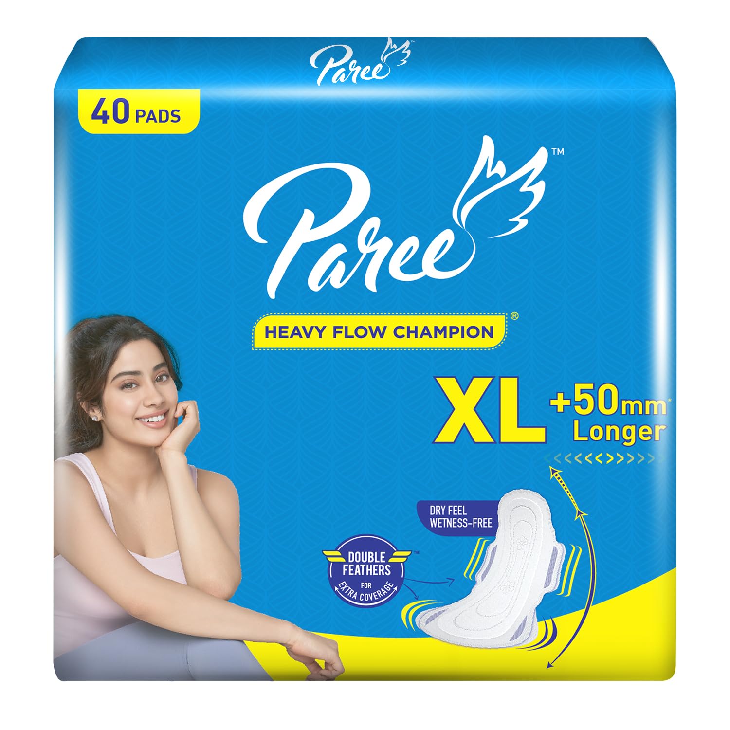 PareeDry Comfort XL 40 Pads | Wider Back for Extra Coverage |Quick Absorption | Mild Fragrance|Heavy Flow Sanitary Pads for Women