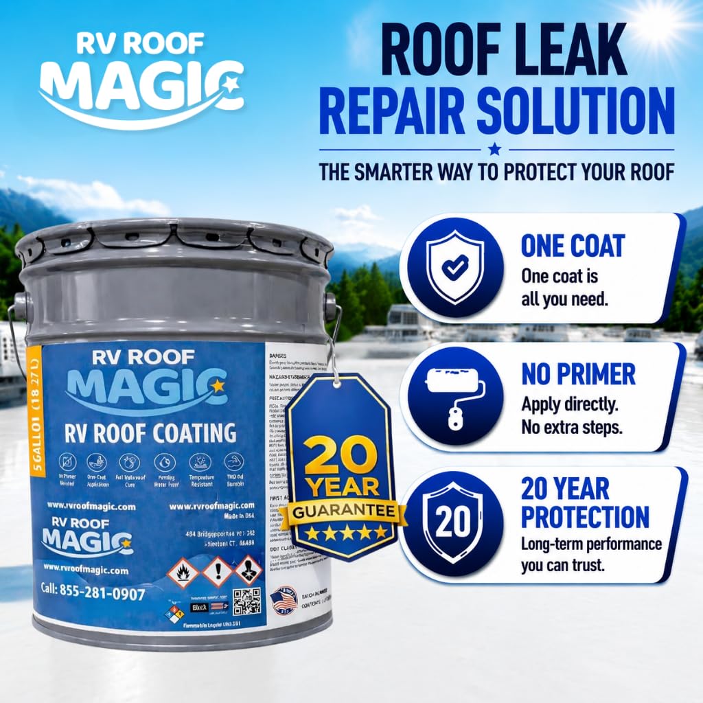 Best RV Roof Coating to Protect Your Roof from Water Leaks|Apply On All Type of Roof|One Coat Application - No Primer Need - UV Resistant | Perfect for RV Roof Repair | 5 Gallon Pail