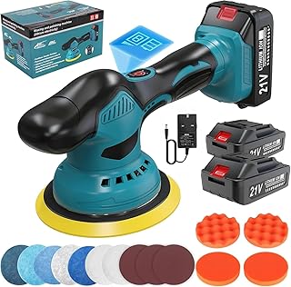 Cordless Car Buffer Polisher Machine Kit with 2PCS 21V 2.0Ah Rechargeable Batteries